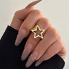 Punk Hollow Out Thick Geometric Star Open Ring for Women Men Minimalist Silver Color Ring Party Hip Hop Jewelry