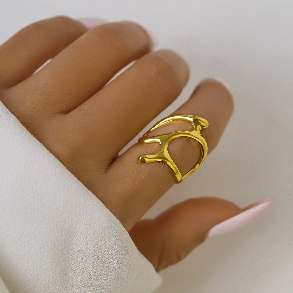 Punk Hollow Out Thick Geometric Star Open Ring for Women Men Minimalist Silver Color Ring Party Hip Hop Jewelry