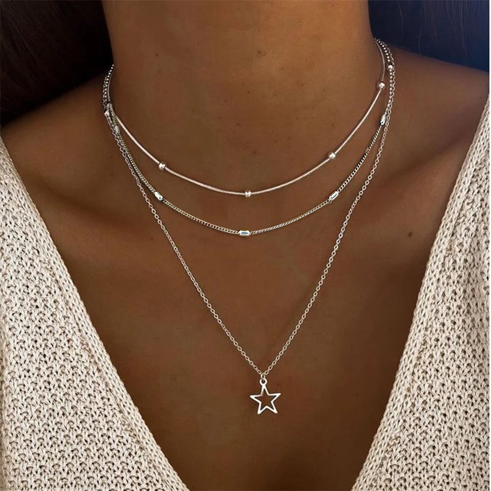 Punk Multilayered Star Necklace Snake for Women Vintage  Bohemian Chain Pendant Choker Jewelry Wedding Gifts INS Trendy