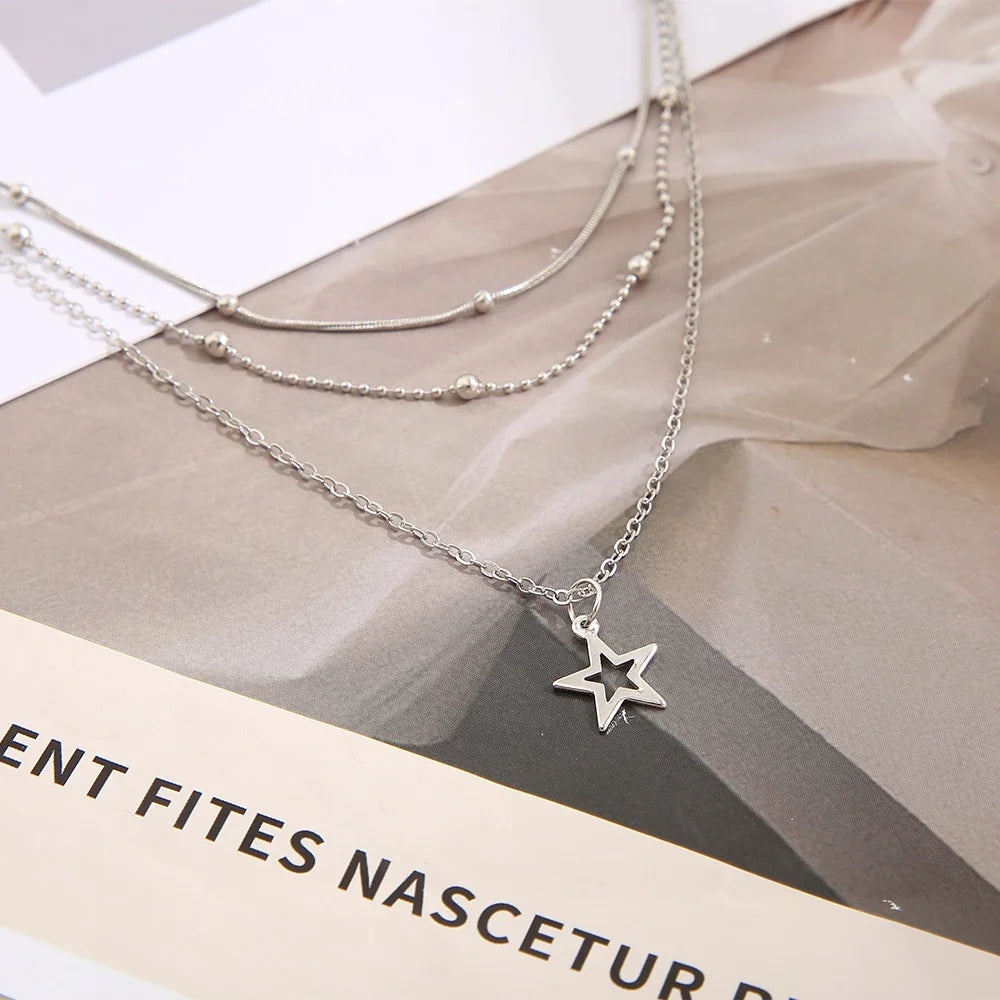 Punk Multilayered Star Necklace Snake for Women Vintage  Bohemian Chain Pendant Choker Jewelry Wedding Gifts INS Trendy