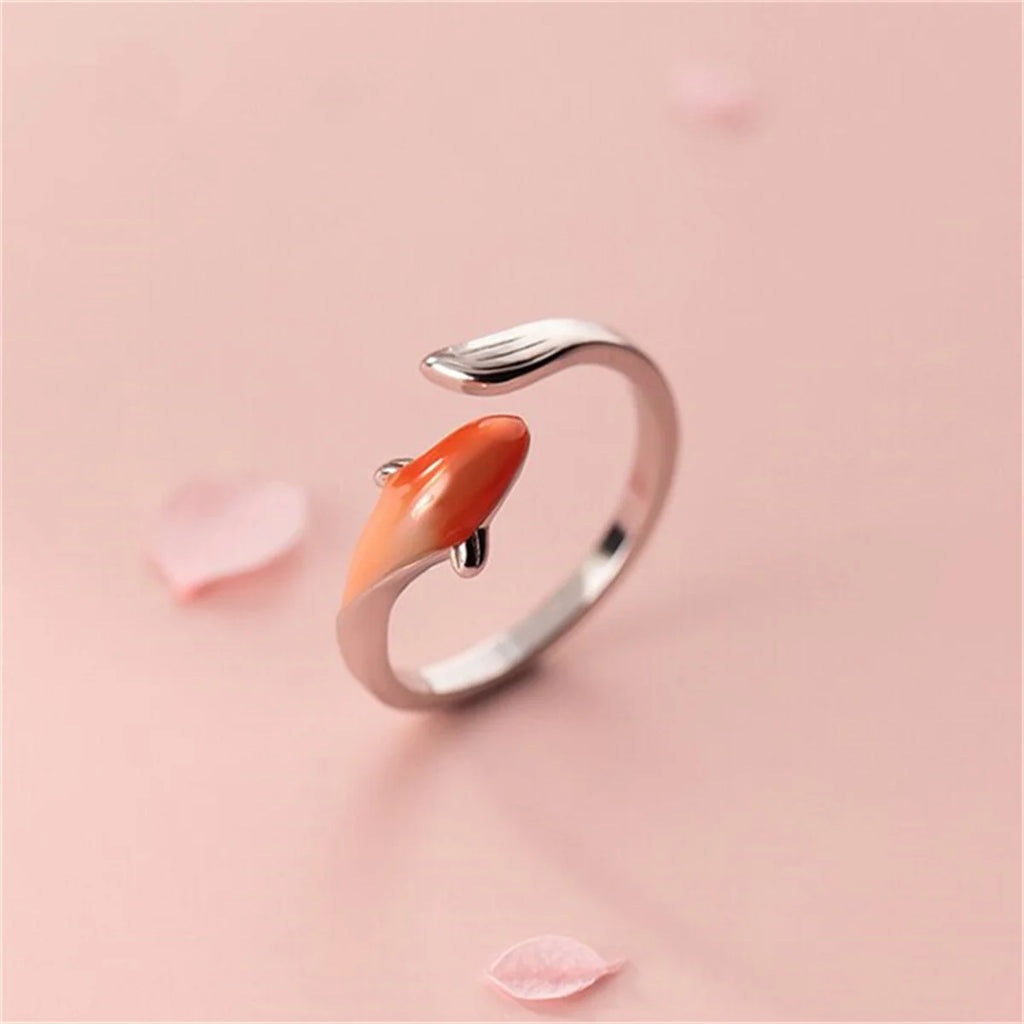 Punk Vintage Lucky Koi Fish Open Rings For Women Men Retro Silver Plated Blue Lotus Flower Adjustable Ring Buddhism Jewelry Gift