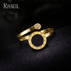 RAKOL Stainless Steel Roman Numeral Black Shell Opening Rings for Women Adjustable Zircon Tail Ring  Female Jewelry