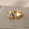 Rainbow Zircon Letter Rings For Women  Chunky Wide Letter A-Z Stainless Steel Ring Wedding Boho Jewelry