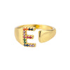 Rainbow Zircon Letter Rings For Women  Chunky Wide Letter A-Z Stainless Steel Ring Wedding Boho Jewelry