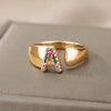 Rainbow Zircon Letter Rings For Women  Chunky Wide Letter A-Z Stainless Steel Ring Wedding Boho Jewelry