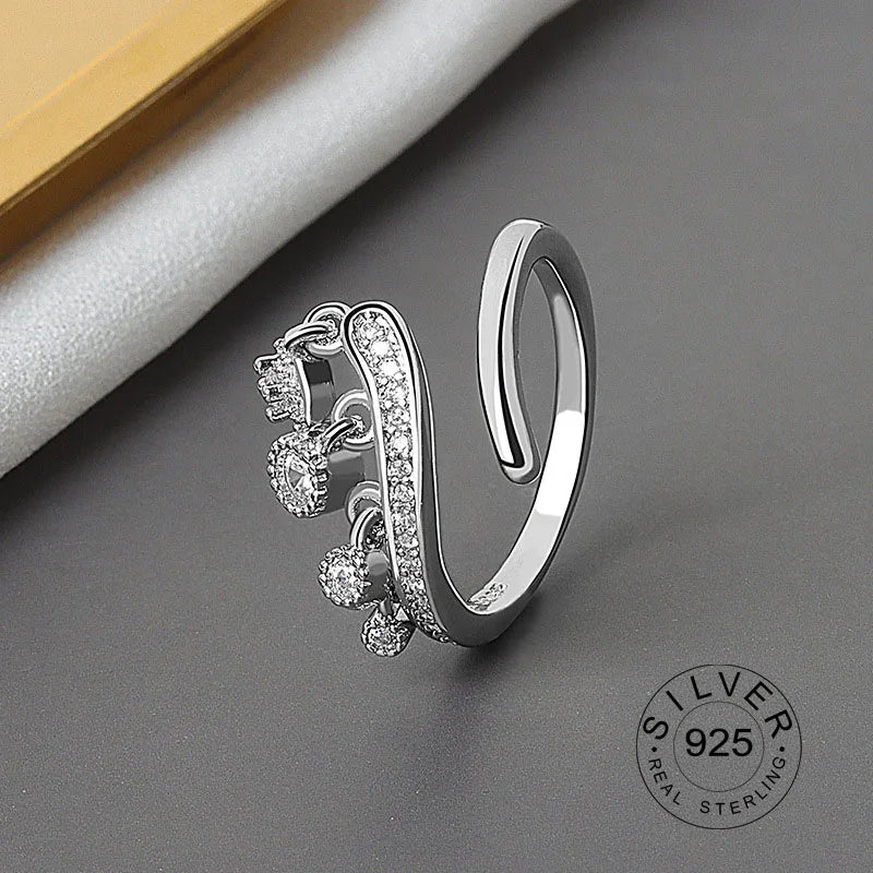 Real 925 Sterling Silver Rings For Women vintage zircon open round Engagement Rings Silver 925 Jewelry Anillos Mujer