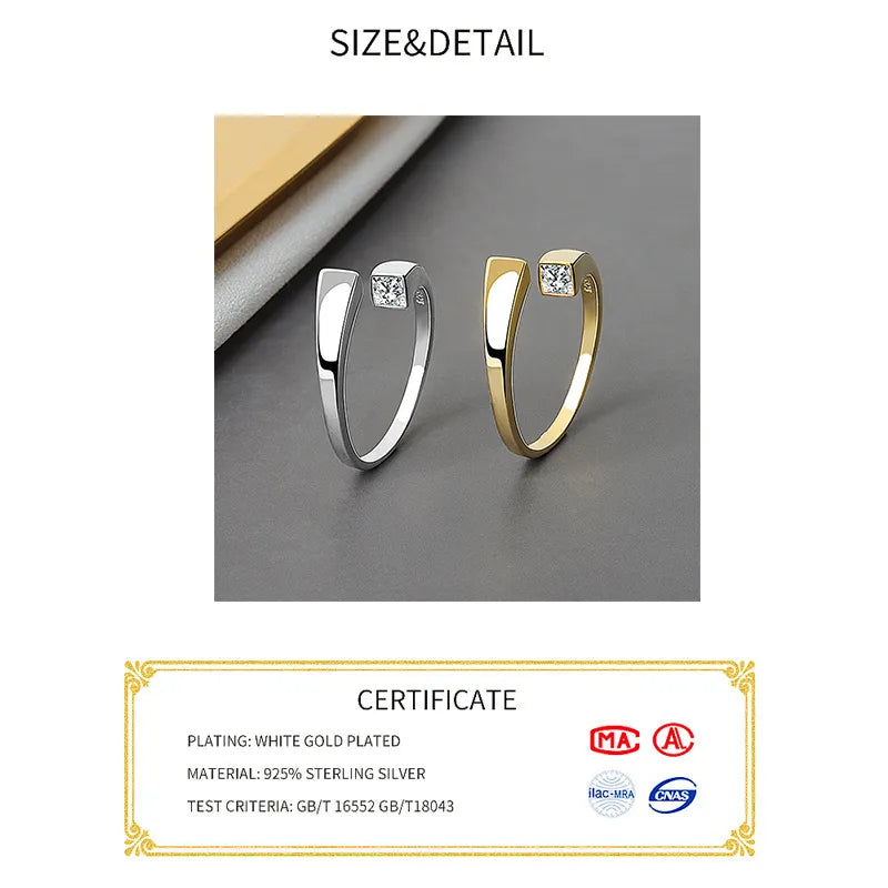 Real 925 Sterling Silver Rings For Women vintage zircon open round Engagement Rings Silver 925 Jewelry Anillos Mujer