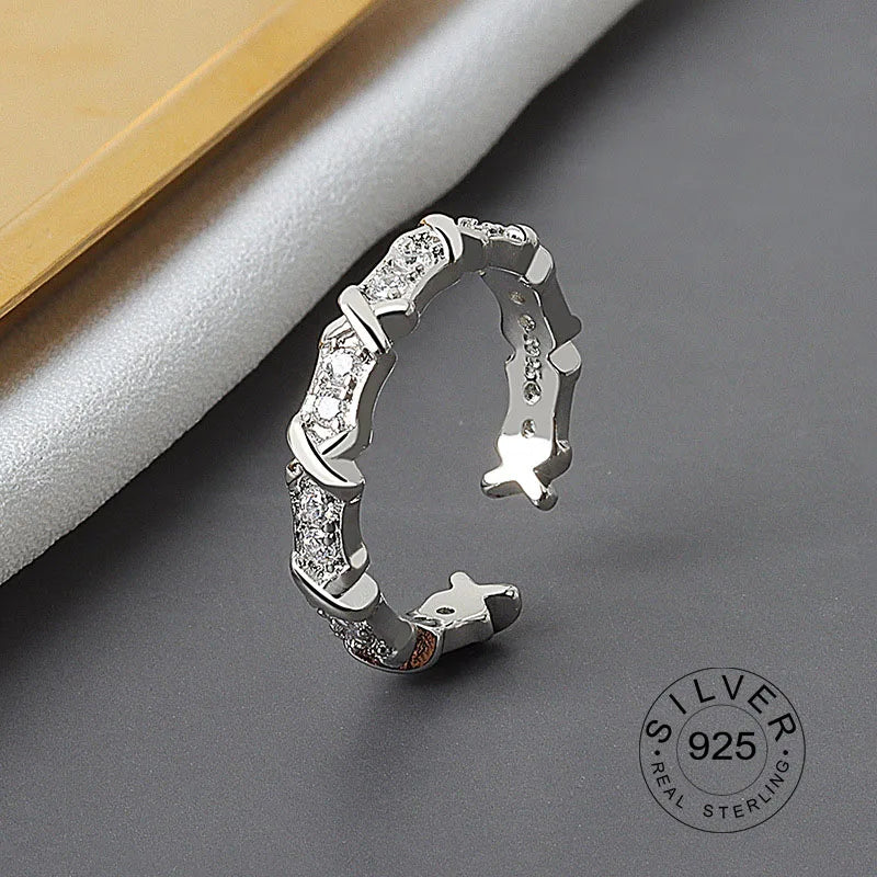 Real 925 Sterling Silver Rings For Women vintage zircon open round Engagement Rings Silver 925 Jewelry Anillos Mujer