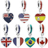 Real Enamel Love Heart Germany Spain Brazil Canada Flag Pendant Beads 925 Sterling Silver Charm Fit Bracelet Diy Jewelry