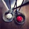 Red White Pearl Ball Pendant Long Necklaces  Circles Simulated Women Black Chain Maxi Necklace  Jewelry   Gift