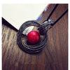 Red White Pearl Ball Pendant Long Necklaces  Circles Simulated Women Black Chain Maxi Necklace  Jewelry   Gift