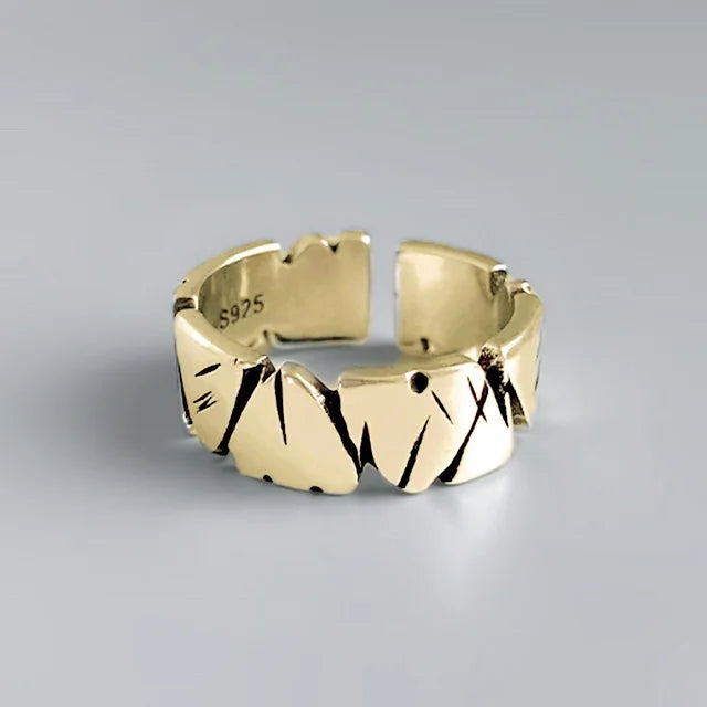 Retro Adjustable Opening Mori Heart Shaped Rock Texture Rings for Vintage Woman Man Party Jewelry Gift Couple Ring