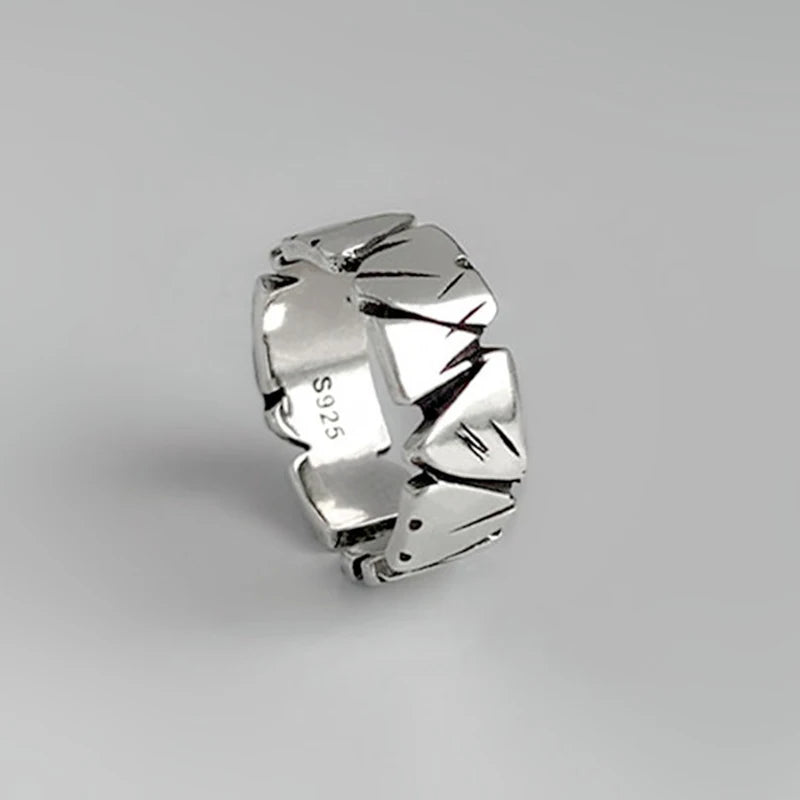 Retro Adjustable Opening Mori Heart Shaped Rock Texture Rings for Vintage Woman Man Party Jewelry Gift Couple Ring