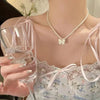 Retro Elegance Pearl Chain Necklace For Women  Rose Flower Necklace Gold Color Choker Butterfly Clavicle Chain Jewelry
