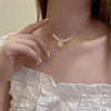 Retro Elegance Pearl Chain Necklace For Women  Rose Flower Necklace Gold Color Choker Butterfly Clavicle Chain Jewelry