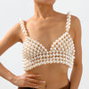 Retro Imitation Pearl Shoulder Bra Chain Bikini Top Shawls for Women Festival Lingerie Wedding Chest Body Chain Dress Jewelry