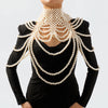 Retro Imitation Pearl Shoulder Bra Chain Bikini Top Shawls for Women Festival Lingerie Wedding Chest Body Chain Dress Jewelry