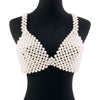 Retro Imitation Pearl Shoulder Bra Chain Bikini Top Shawls for Women Festival Lingerie Wedding Chest Body Chain Dress Jewelry