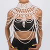 Retro Imitation Pearl Shoulder Bra Chain Bikini Top Shawls for Women Festival Lingerie Wedding Chest Body Chain Dress Jewelry