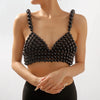 Retro Imitation Pearl Shoulder Bra Chain Bikini Top Shawls for Women Festival Lingerie Wedding Chest Body Chain Dress Jewelry