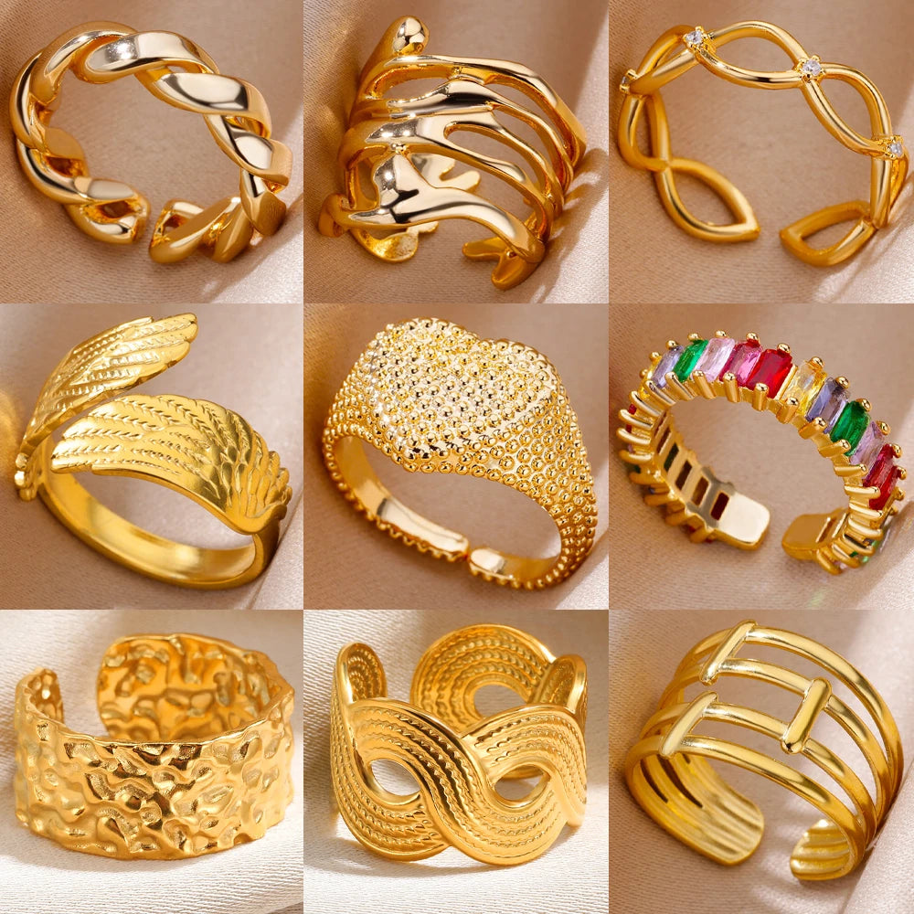 Ring for Women Stainless Steel Angel Feather Gold Color Rings Female Vintage Jewelry Finger Accessories   Anillos