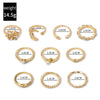 Rinhoo  Moon Star Ring Set For Women Shiny Crystal Heart Flower Geometric Metal Finger Rings Trendy Party Jewelry