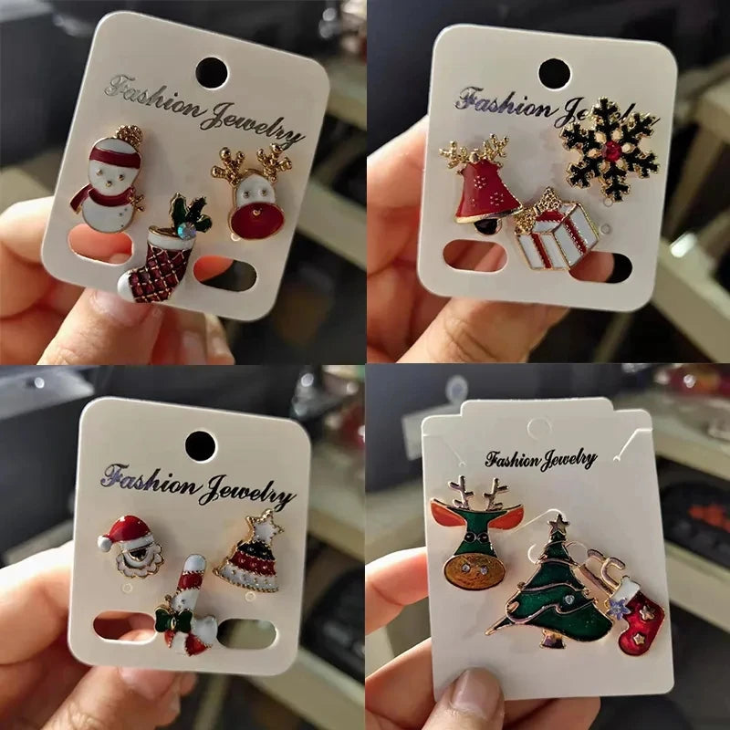 Rinhoo  Year Xmas Brooch Sets for Women Kids Cute Santa Claus Elk Crutch Gift Box Hat Tree Glove Star Bear Christmas Jewelry