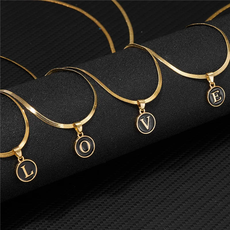 Rinhoo Stainless Steel Round Initial Letter Name Pendant Necklace For Women  A-Z Letters Friendship Choker Jewelry Gifts