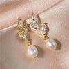 Korean Flower Earrings Shiny Leaf Zircon Imitation Pearl Drop Earring Bridal Wedding Jewelry Gifts - Image 7