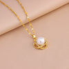 Vintage Pearl Pendant Necklaces Earrings For Women Female Daily Wear Stainless Steel Jewelry Set Girls Party Gift - Image 2