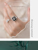 MODIAN 925 Sterling Silver Luxury Black Enamel Flowers Square Adjustable Size 6-8 Finger Rings Elegant Fine Jewelry For Women
