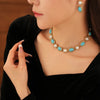 Vintage Design Oval Imitation Pearl Earrings Choker Necklace French Elegant Temperament Twist Lace Jewelry Set Banquet Gift H - Image 2