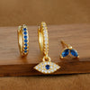 Three Piece Evil Eye Hoop Earring Set with Blue Stone Accents - Image 10