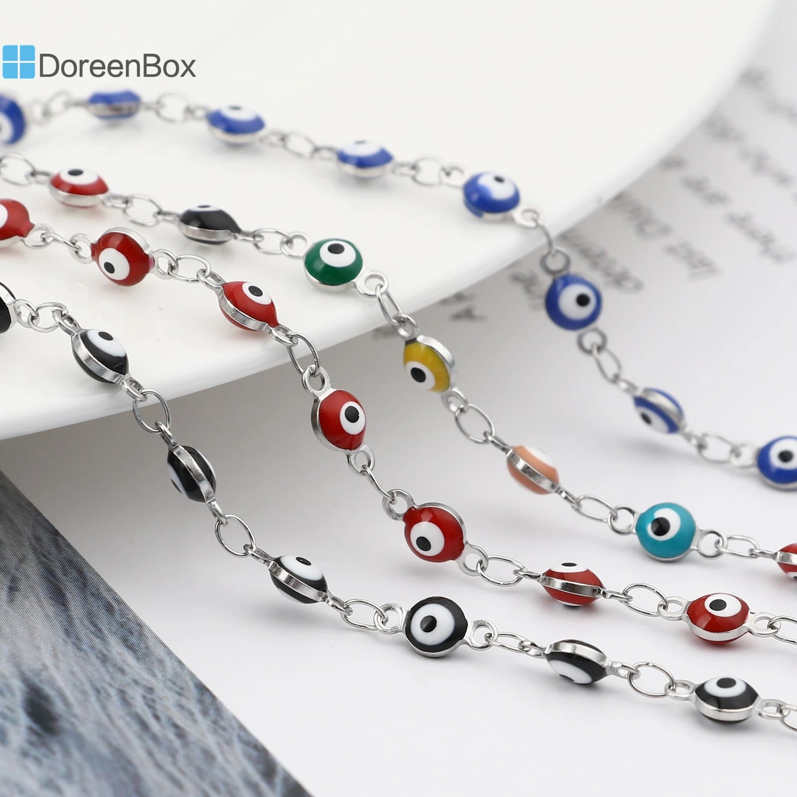 Stainless Steel Bracelets Round Evil Eye Enamel Jewelry Silver Color Hand Turkish Jewelry Bangle Boho Women Bracelet 19.5cm long - Image 1