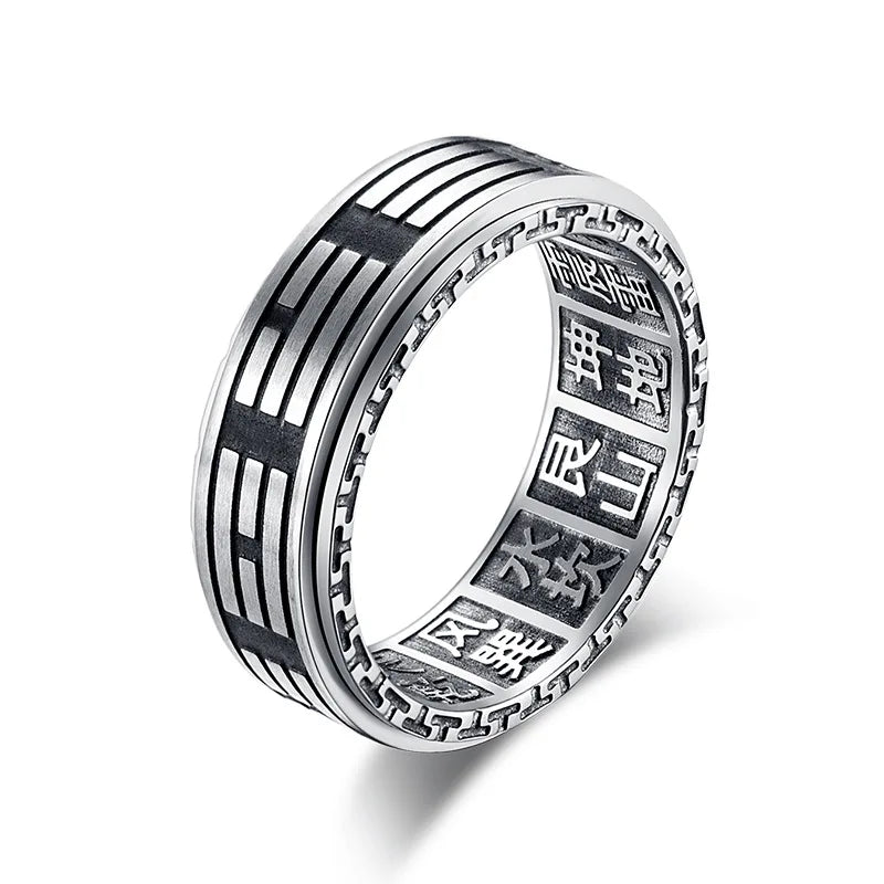 Handmade Silver for Men Women Fengshui Taiji Ring Good Luck Turning Ring Vintage Silver Fengshui Bagua Ring - Image 1