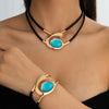 2pcs Set Boho Geometry Spiral Acrylic Imitation Gemstone Double-layer Black Leather Rope Necklace Bracelet for Women Jewelry Set - Image 4