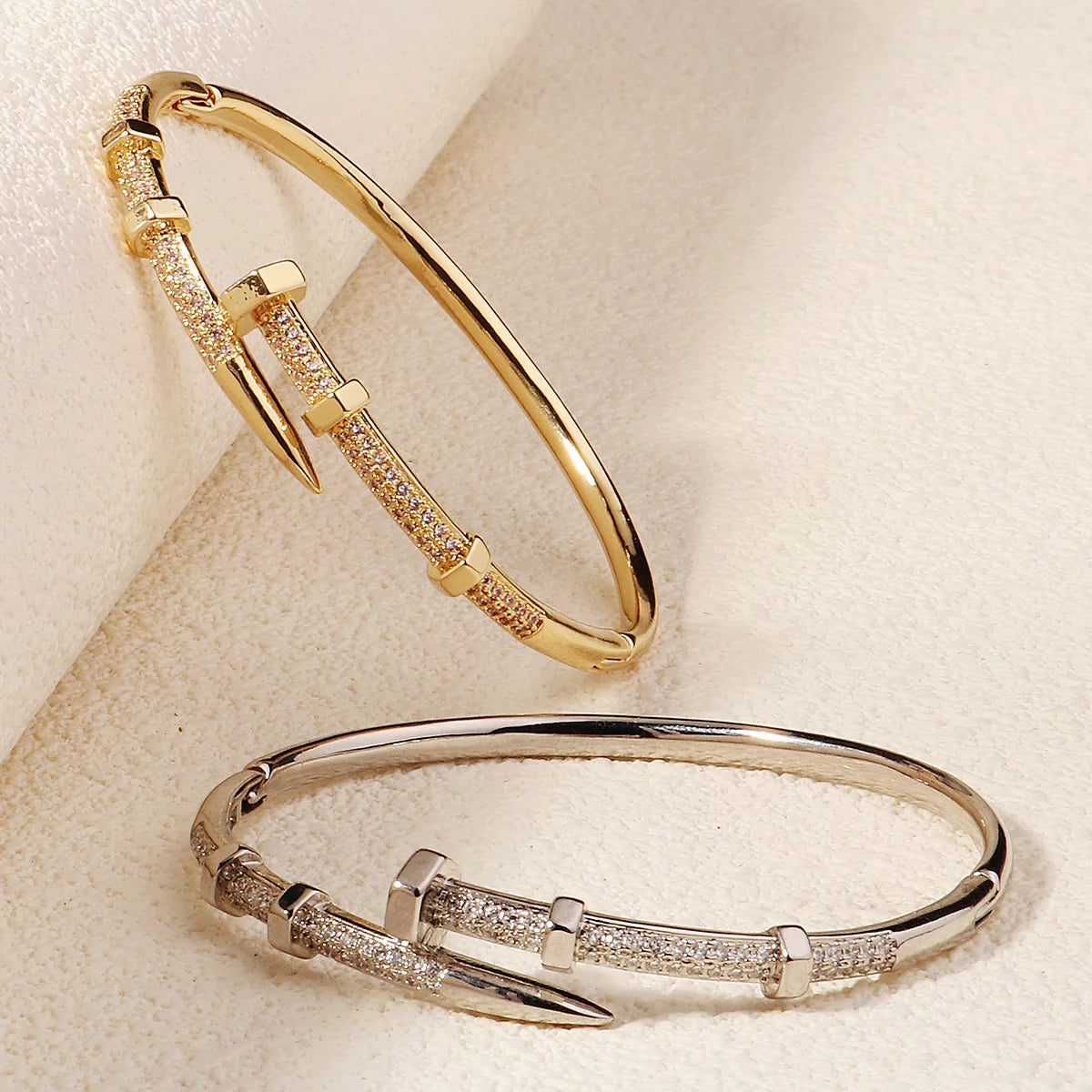 Classic Copper-Inlaid Zircon Open Bangle for Women Handmade For Stud Bracelet Daily Jewelry Accessories As Gifts - Image 1