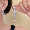 Sparkling Rhinestone Inlaid Imitation Pearl Tassel Earrings, Elegant Banquet Party Charm Jewelry, Gifts - Image 3
