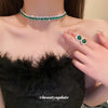 Green Rhinestone Necklace Stud Earrings For Women Crystal Choker Necklaces Ladies Weddings Banquet Jewelry Set K - Image 2
