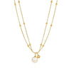 Stainless Steel Double-Layer Necklace with Imitation Pearl Pendant Detail - Image 6