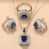 Square Cubic Zirconia Silver Wedding Jewelry Sets Earrings Necklace Bracelet Ring For Women Gift - Image 7