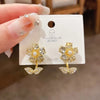 Flower Hanging Earrings White Enamel Floral Acrylic Petals Crystal Imitation Pearl Dangle Earrings for Women - Image 5