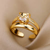 Chain Hollow Out Rings For Women Gold Color Stainless Steel Zircon Cross Open Ring Wedding Aesthetic Jewerly Gift - Image 18