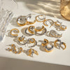 Two Tone Silver Color Gold Color Tone Oval Hoops Layered Triple Huggy Huggie Hoops Small Stud Mixed Metal Minimal Busines - Image 3