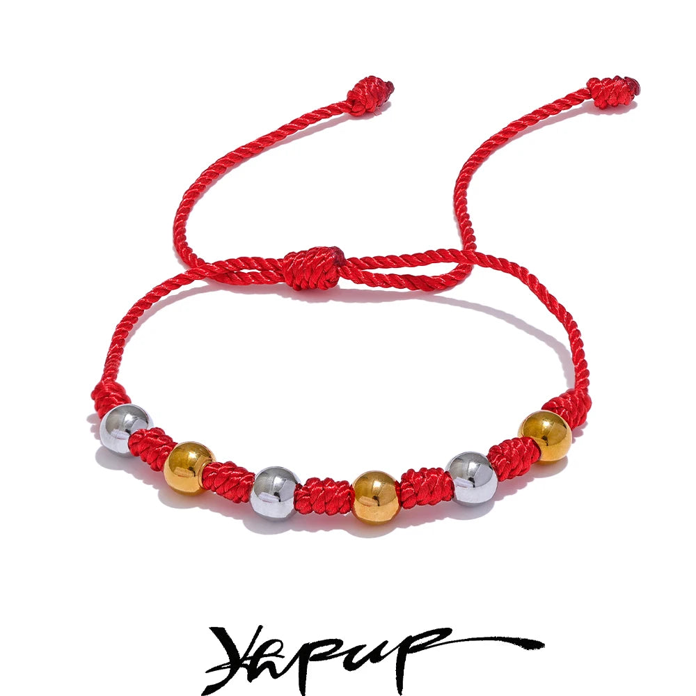 Unisex 7 knots Lucky Handmade Woven Jewelry Gift Stainless Steel Beads Red Rope Braided Fate Bracelet Bangle - Image 1