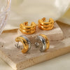 Minimalist Double Layer C-shaped Hoop Stainless Steel Post Earrings for Women Gold Plated Two-tone Circle Piercing Earring - Image 2