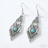 Vintage Bohemian Creative Geometric Rhombus Synthetic Turquoise Handmade Earrings, Alloy Female Wedding Couple Holiday Jewelry - Image 1