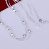 Silver Color Bracelet Necklace Jewelry Set Three Snake Chains With Silvery Oval Beads Olive Shape Wedding Charm Chain For Women - Image 2