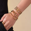 316 Stainless Steel Gold-Plated Shiny Zircon Square Cuff Bracelet Women's Double-Layer Openwork Star Heart Thick Bangle Jewelry - Image 3