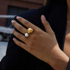 Minimalist Classic Gold Color Plated Glass Pearl Asymmetric Spherical Ring Stainless Steel Women's Jewelry - Image 3
